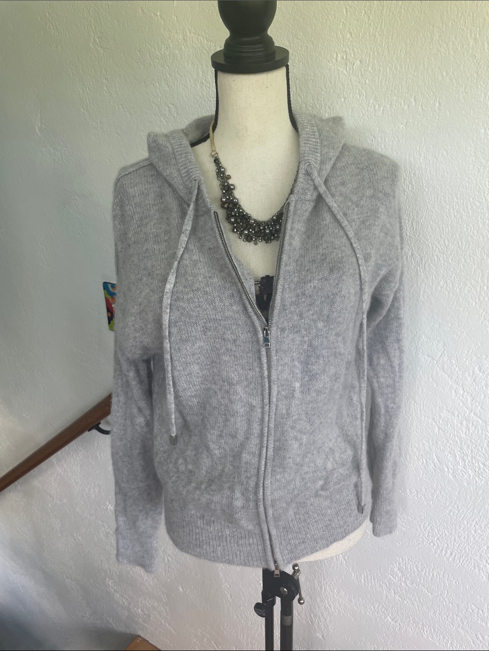 Aqua NWOT Cashmere Light Gray Double Zip-Up Hoodie Size Small